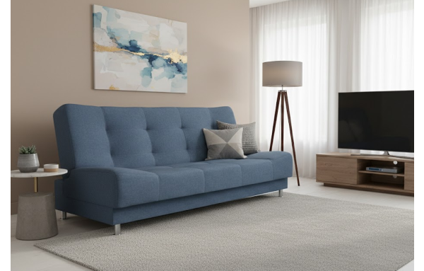 Wersalka Olivia w kolorze granatowym na sprężynach z funkcją spania i pojemnikiem